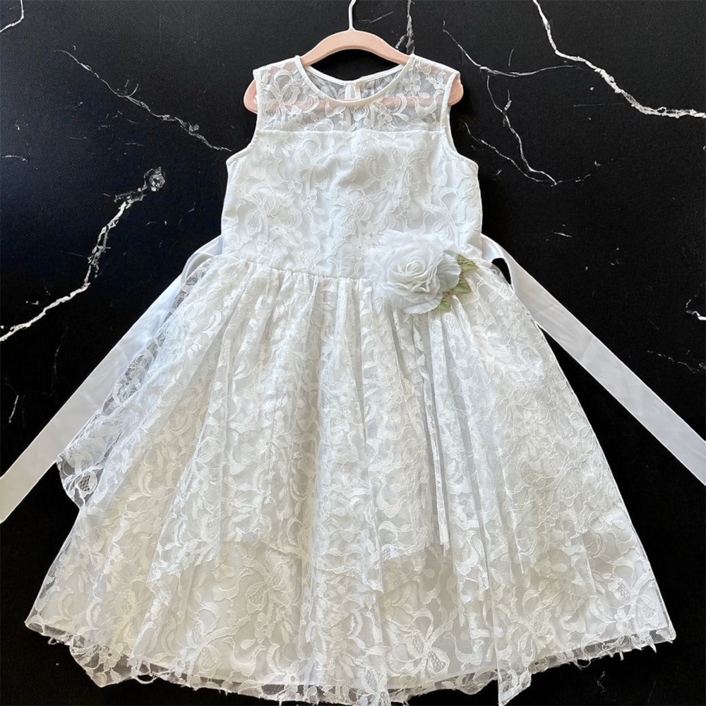 Elegant White Lace Kids Dress